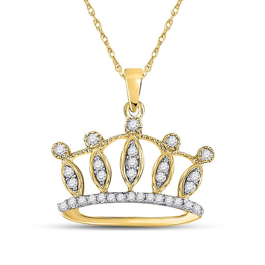 10k Yellow Gold Round Diamond Crown Tiara Fashion Pendant 1/6 Cttw