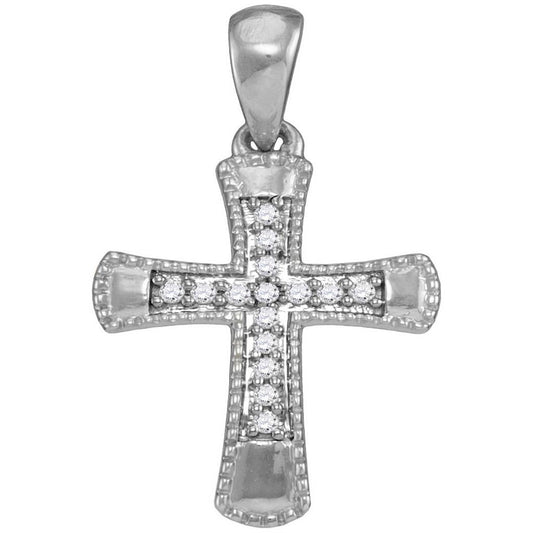 14k White Gold Round Diamond Small Flared Cross Pendant 1/10 Cttw