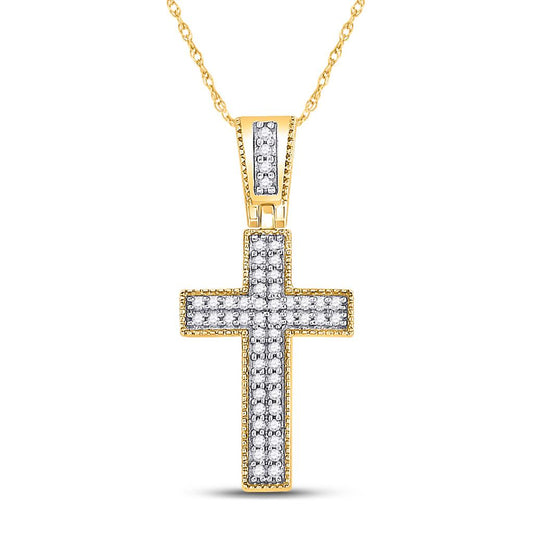10k Yellow Gold Round Diamond Roman Cross Pendant 1/6 Cttw