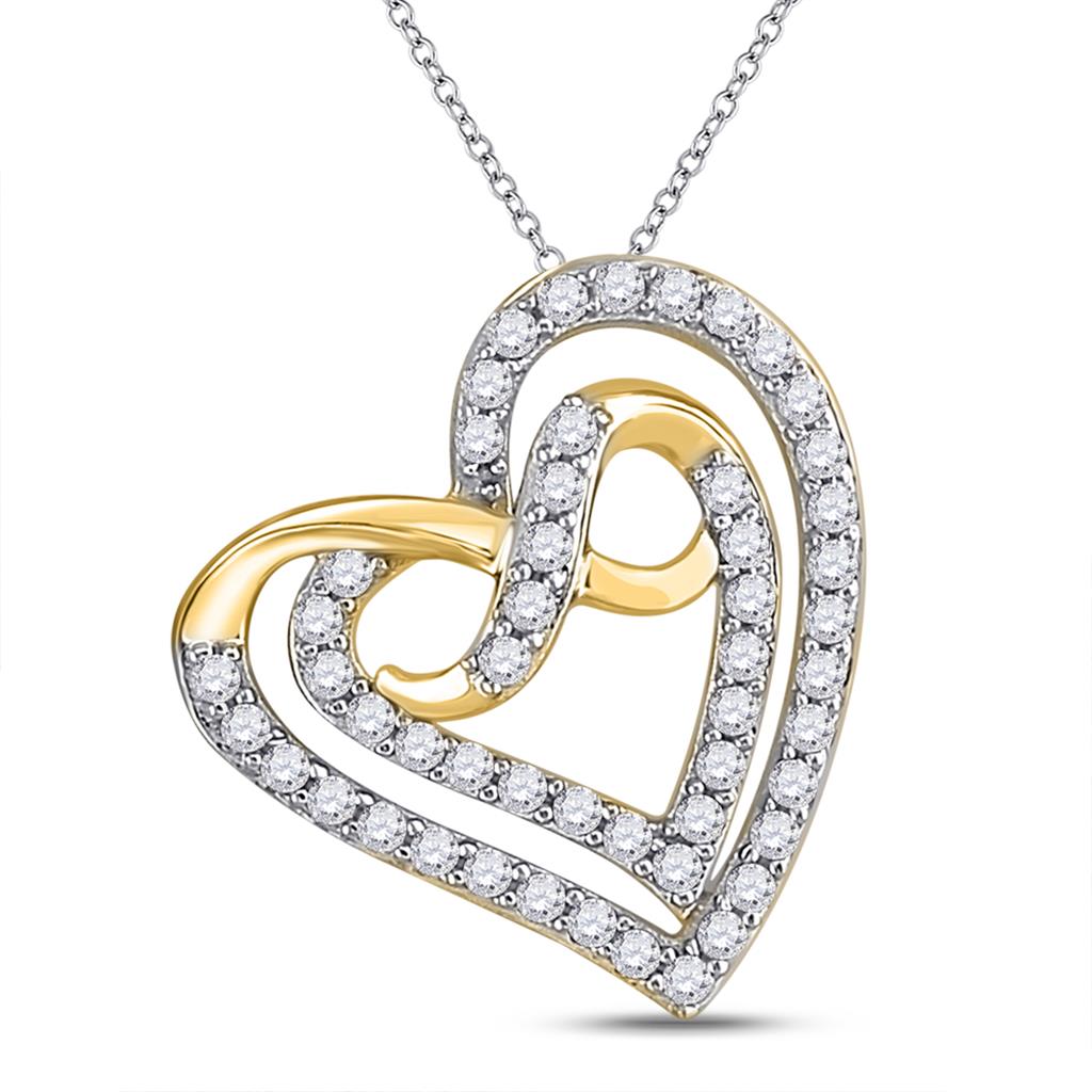 10k Yellow Gold Round Diamond Infinity Heart Pendant 1/3 Cttw