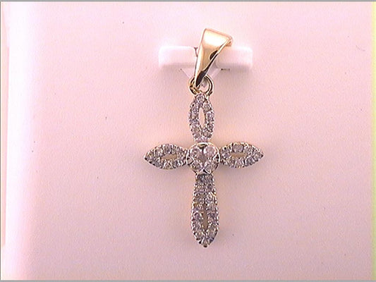 10k Yellow Gold Round Diamond Cross Pendant 1/6 Cttw