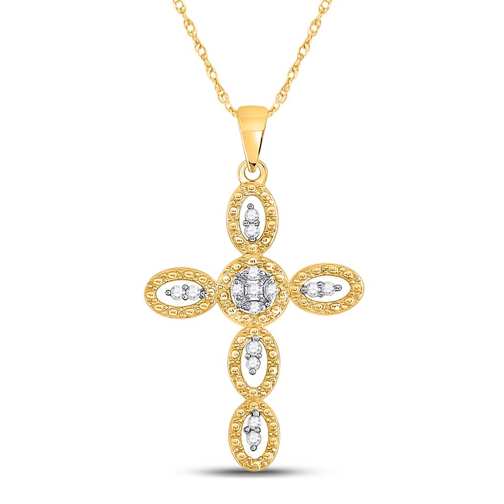 10k Yellow Gold Round Diamond Twist Cross Pendant 1/8 Cttw