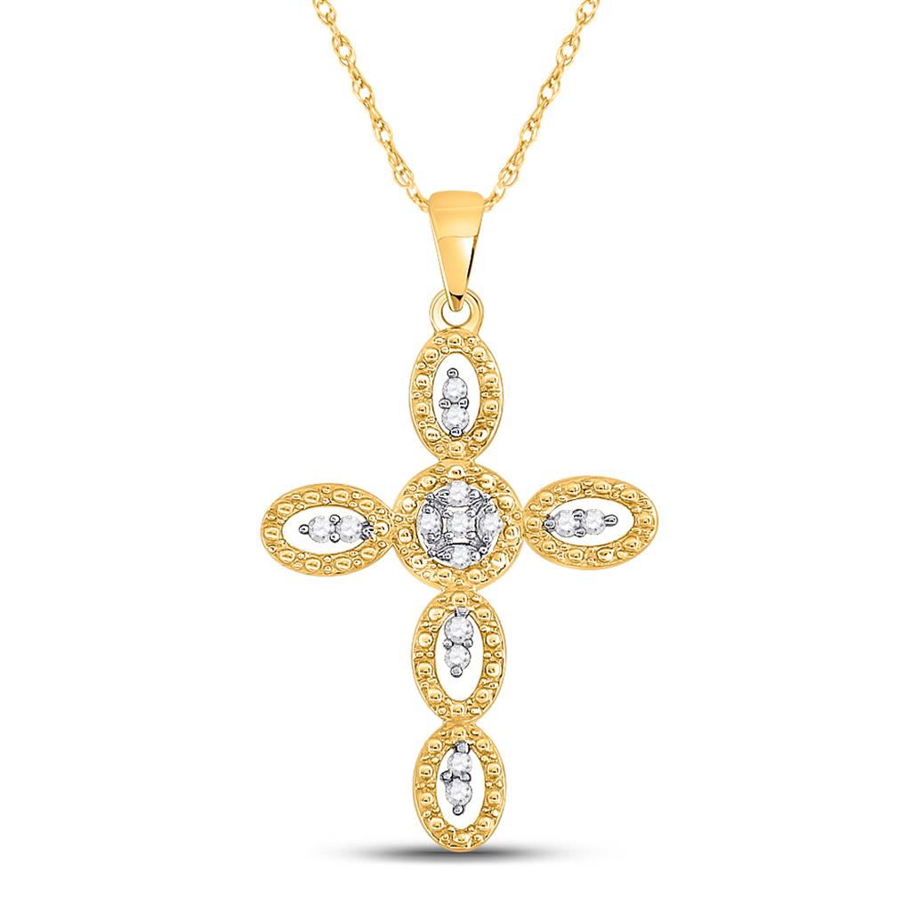 10k Yellow Gold Round Diamond Twist Cross Pendant 1/8 Cttw