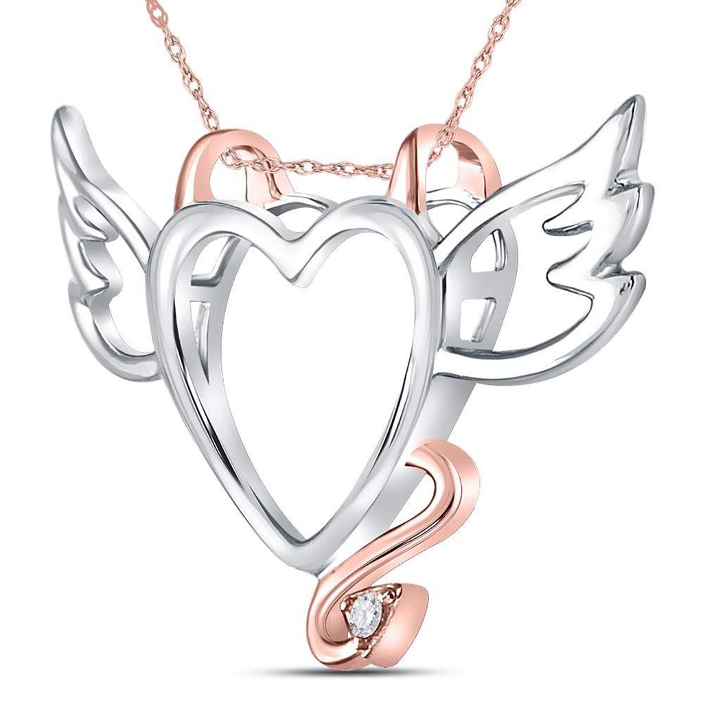 14k Two-tone Gold Round Diamond Devil Naughty Heart Pendant .01 Cttw