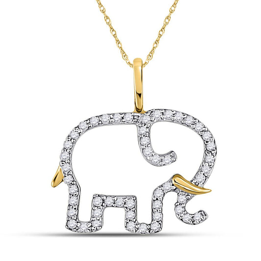 10k Yellow Gold Round Diamond Elephant Outline Animal Pendant 1/6 Cttw