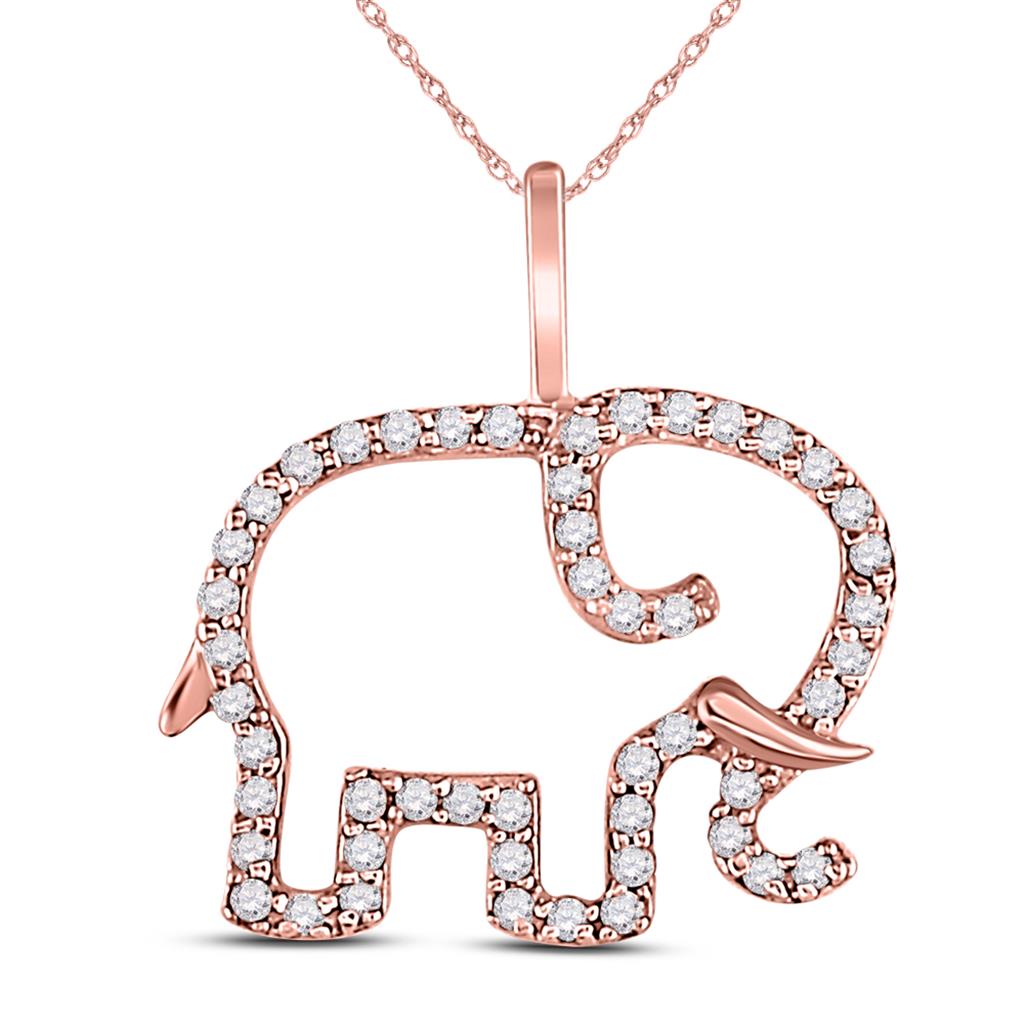 10k Rose Gold Round Diamond Elephant Animal Pendant 1/6 Cttw