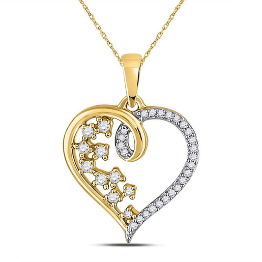 10k Yellow Gold Round Diamond Scattered Heart Pendant 1/8 Cttw