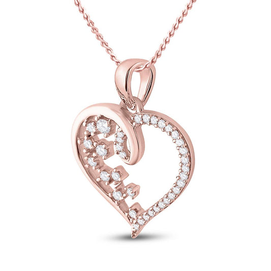 10k Rose Gold Round Diamond Scattered Heart Pendant 1/8 Cttw