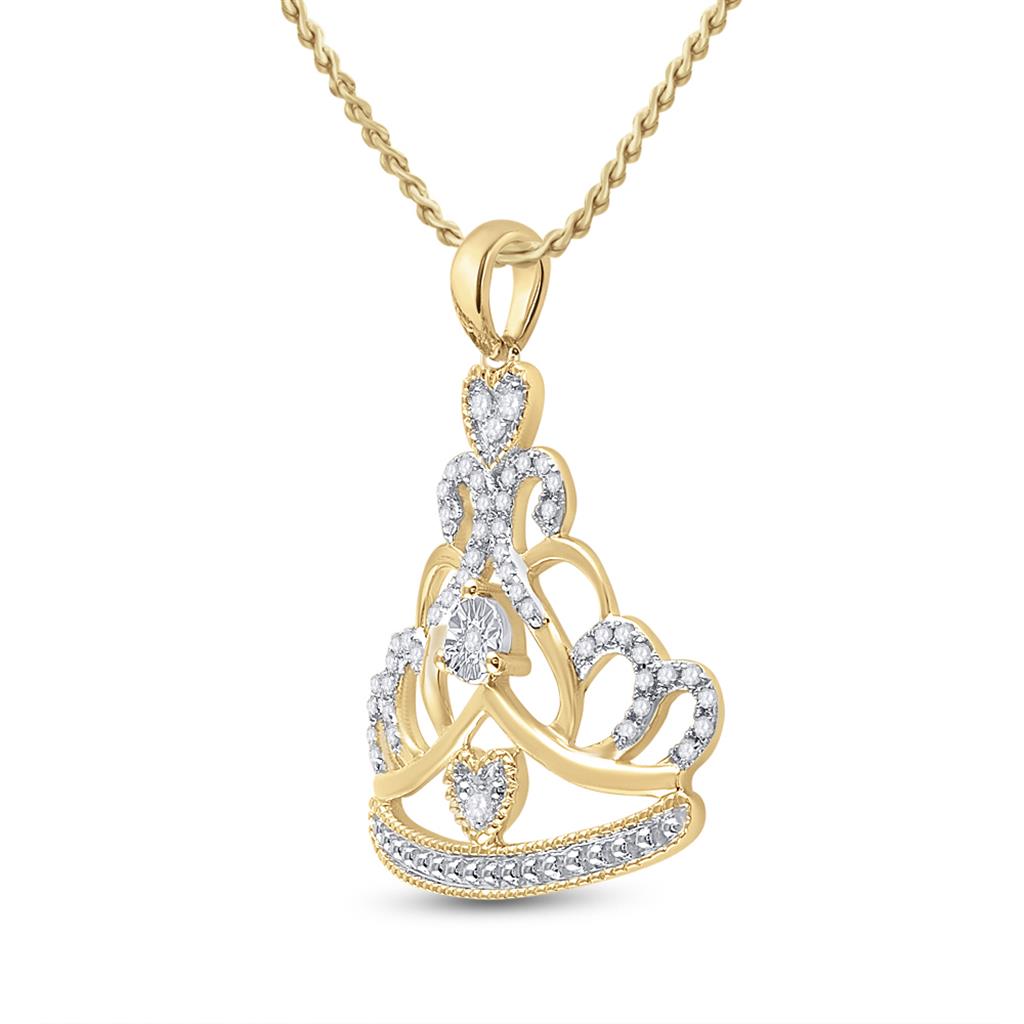 10k Yellow Gold Round Diamond Crown Tiara Fashion Pendant 1/6 Cttw
