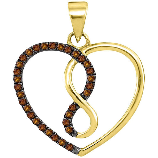 10k Yellow Gold Round Brown Diamond Heart Infinity Pendant 1/8 Cttw