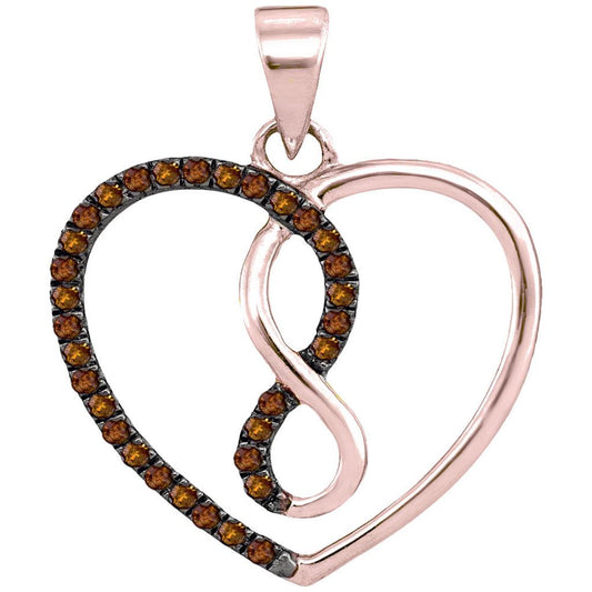 10k Rose Gold Round Brown Diamond Heart Infinity Pendant 1/8 Cttw