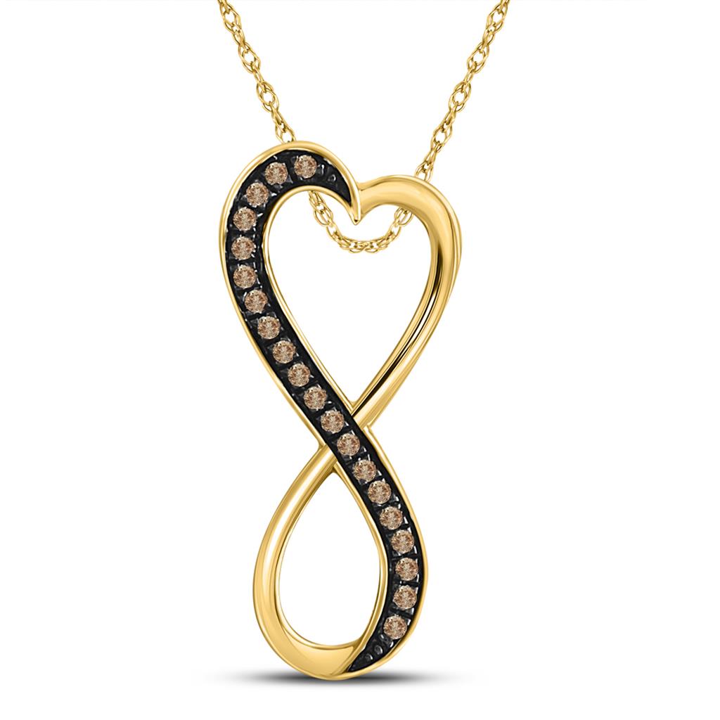 10k Yellow Gold Brown Diamond Heart Infinity Pendant 1/10 Cttw
