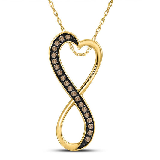 10k Yellow Gold Brown Diamond Heart Infinity Pendant 1/10 Cttw