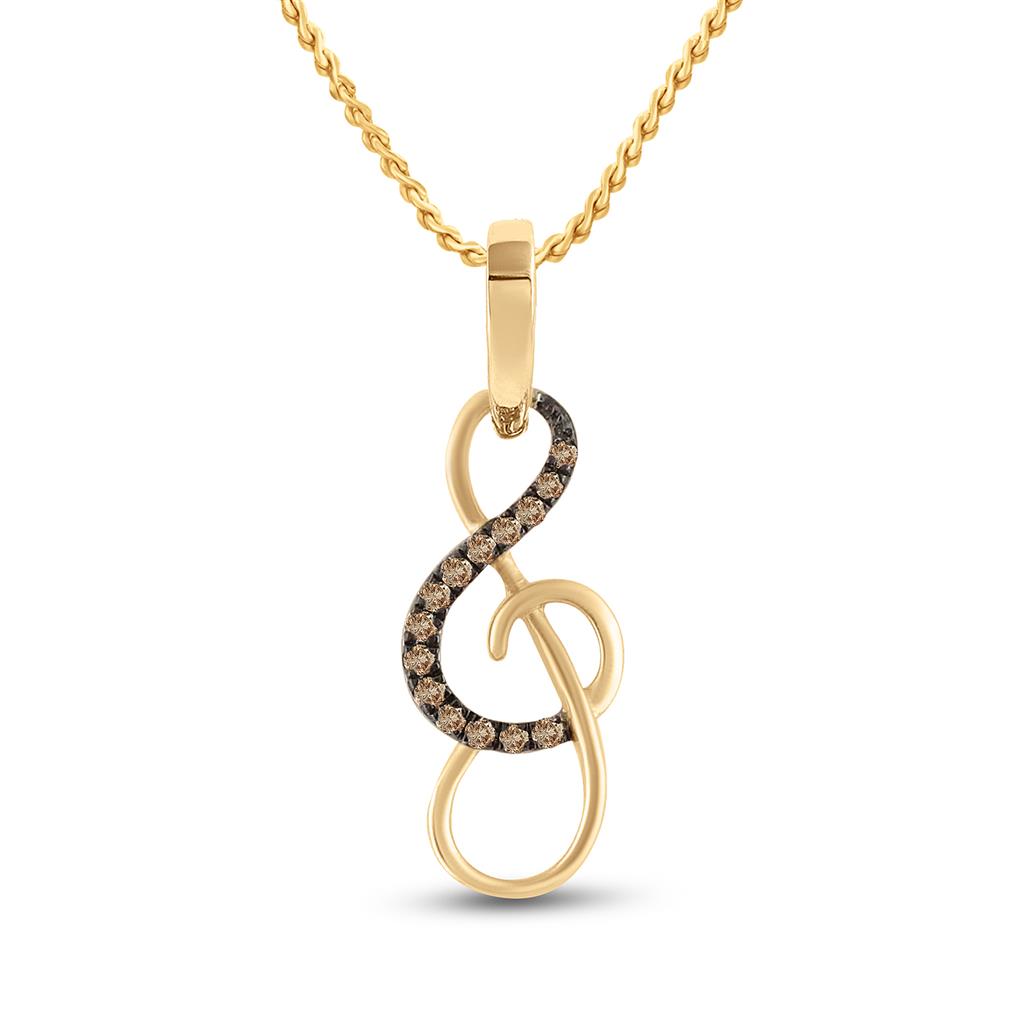 10k Yellow Gold Round Brown Diamond Treble Clef Music Pendant 1/10 Cttw