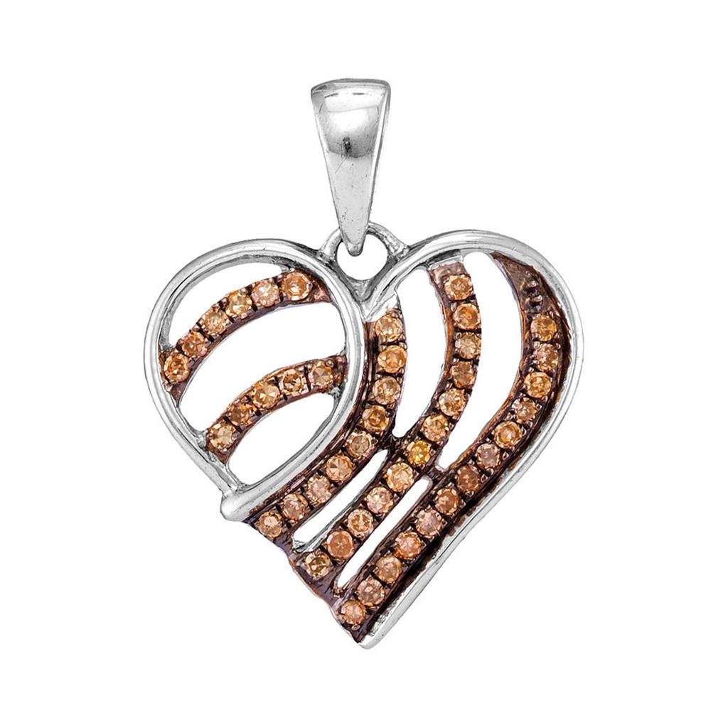 14k White Gold Brown Diamond Striped Heart Pendant 1/4 Cttw