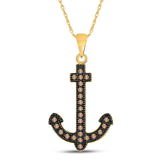 10k Yellow Gold Brown Diamond Anchor Pendant 1/5 Cttw