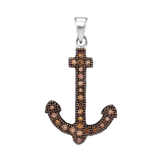 10kWhite Gold Brown Diamond Anchor Nautical Pendant 1/5 Cttw