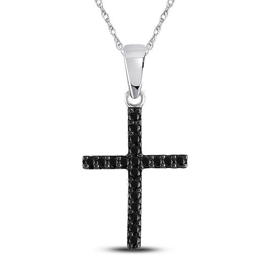 14k White Gold Black Diamond Cross Religious Pendant 1/5 Cttw