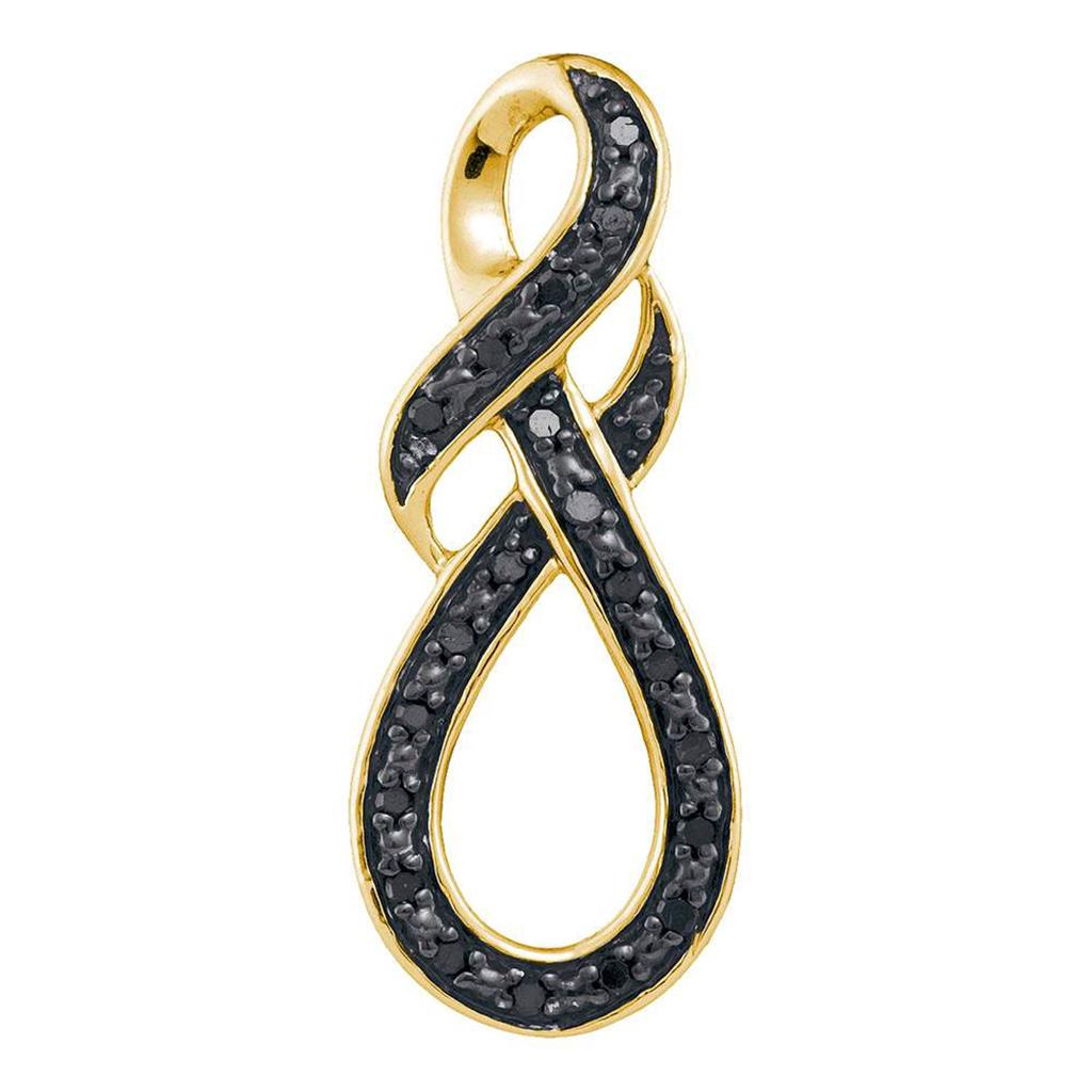 10k Yellow Gold Round Black Diamond Infinity Pendant 1/10 Cttw