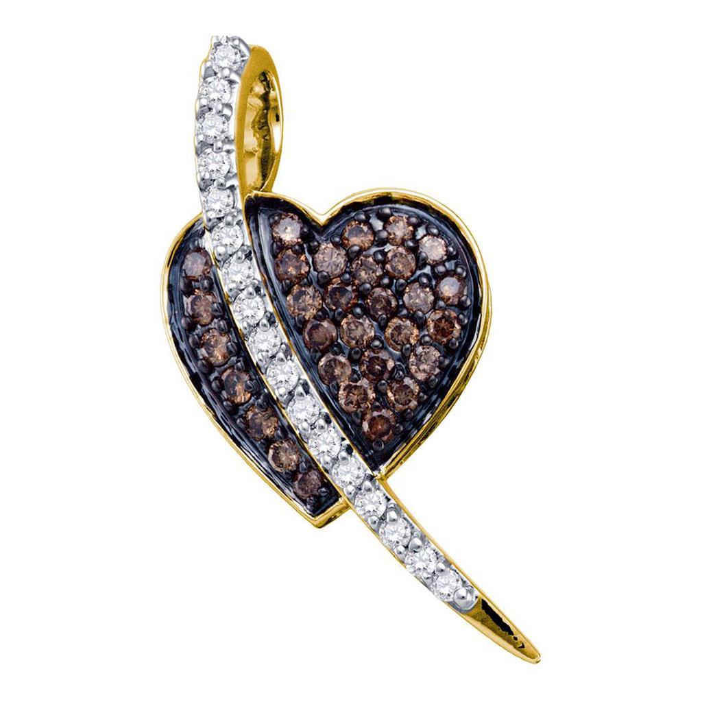 10k Yellow Gold Round Brown Diamond Heart Pendant 1/2 Cttw