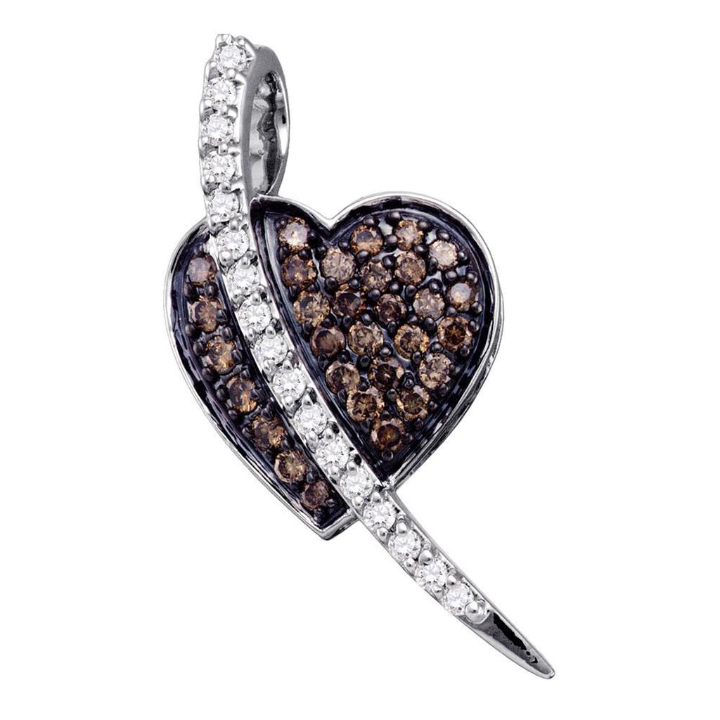 14k White Gold Round Brown Diamond Heart Pendant 1/2 Cttw