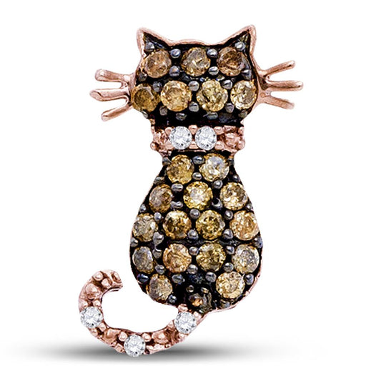 10k Rose Gold Brown Diamond Kitty Cat Feline Pendant 1/3 Cttw
