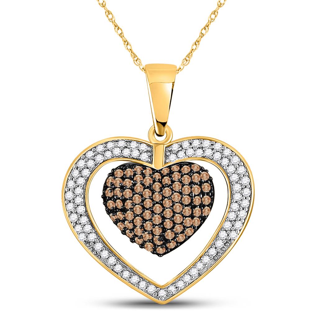 10k Yellow Gold Round Brown Diamond Heart Pendant 1 Cttw