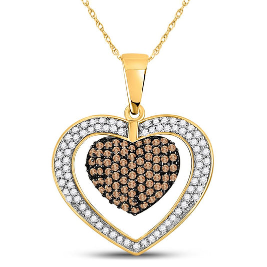 10k Yellow Gold Round Brown Diamond Heart Pendant 1 Cttw
