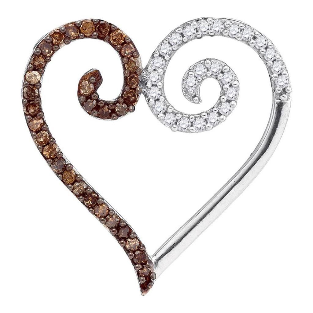 14k White Gold Round Brown Diamond Heart Pendant 1/4 Cttw