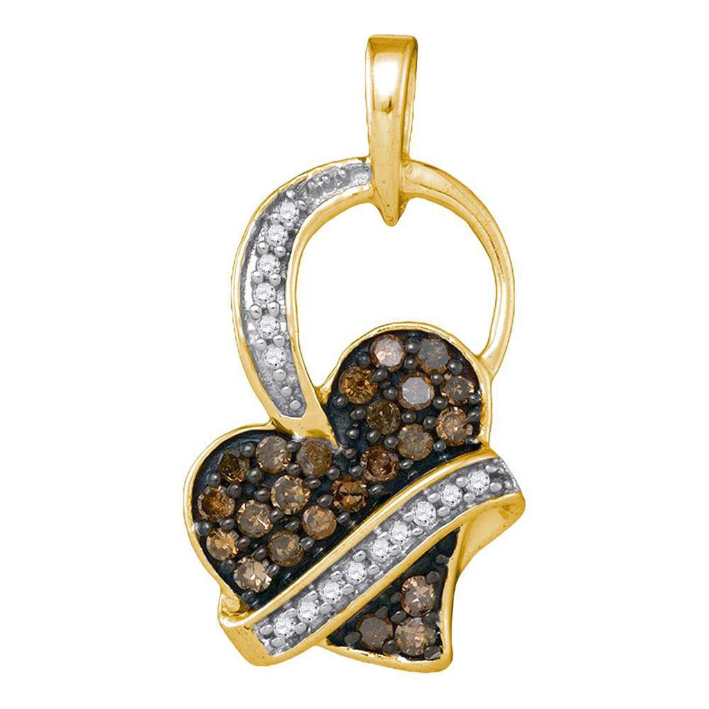 10k Yellow Gold Round Brown Diamond Heart Pendant 1/3 Cttw