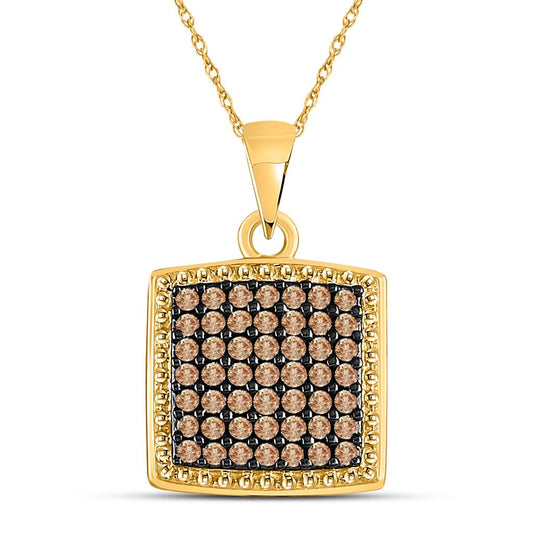 10k Yellow Gold Round Brown Diamond Square Pendant 1/2 Cttw