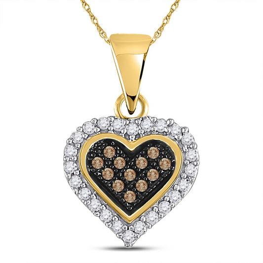 10k Yellow Gold Brown Diamond Heart Cluster Pendant 1/8 Cttw