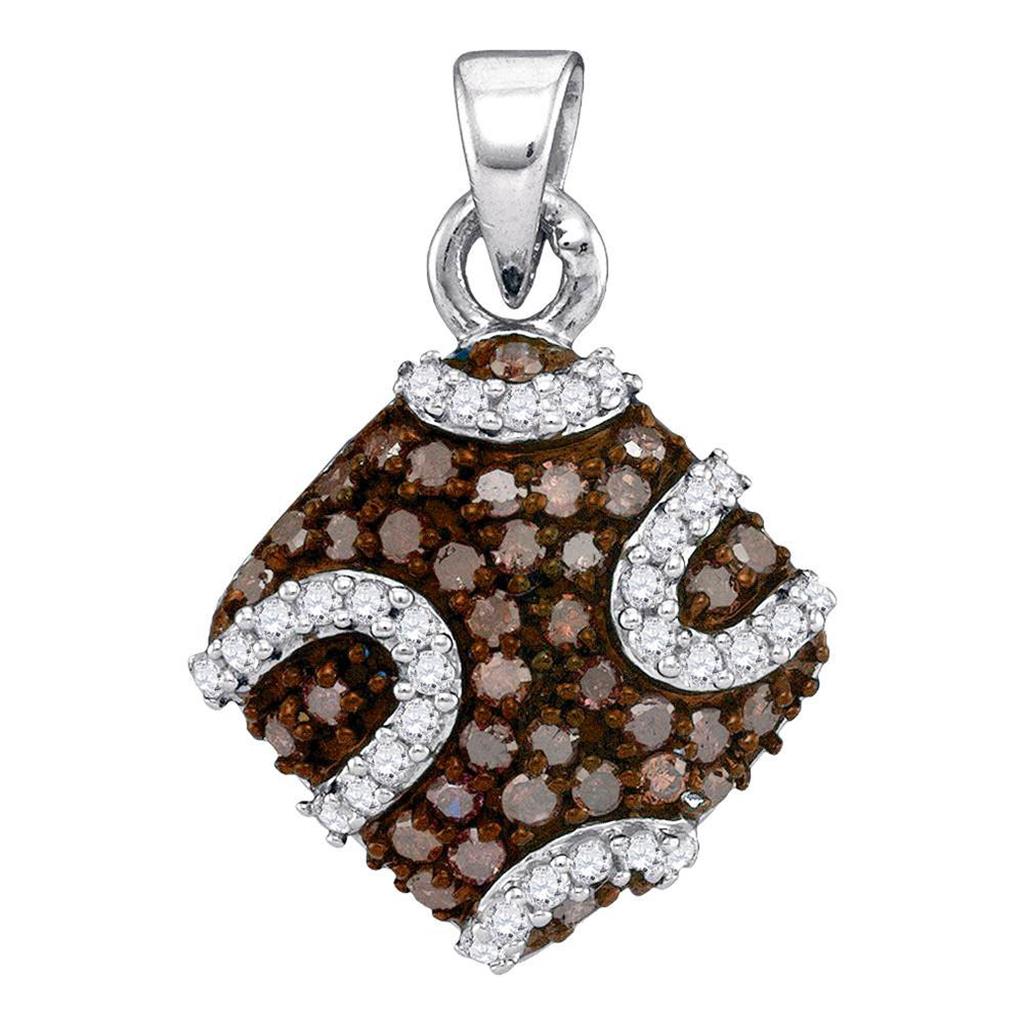 14k White Gold Brown Diamond Diagonal Square Pendant 1/2 Cttw