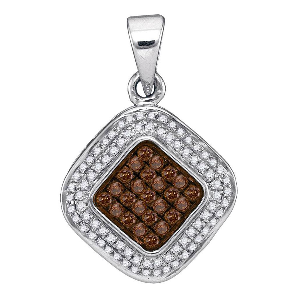 14k White Gold Brown Diamond Diagonal Square-shape Pendant