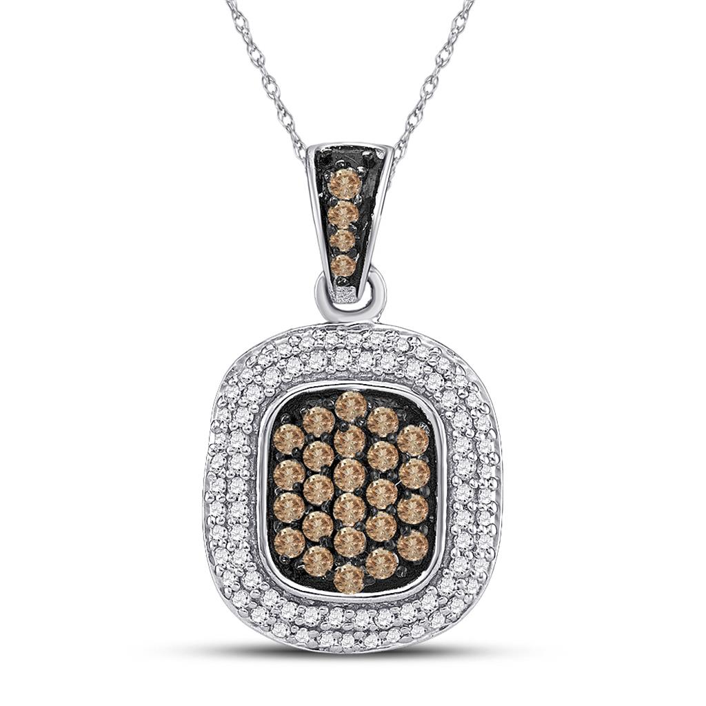 14k White Gold Round Brown Diamond Fashion Pendant 1/2 Cttw