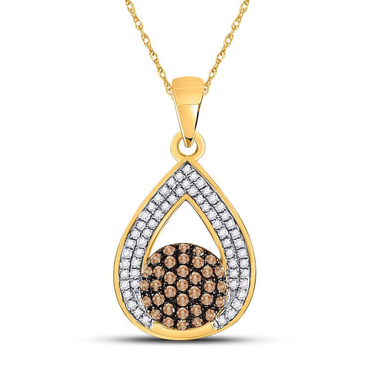 10k Yellow Gold Brown Diamond Teardrop Cluster Pendant 1/3 Cttw