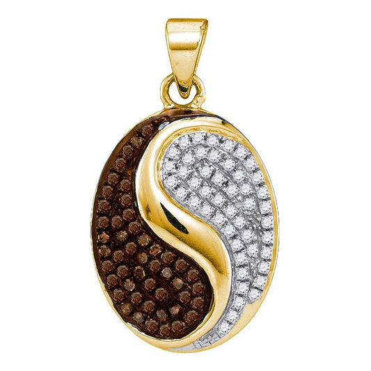 10k Yellow Gold Brown Diamond Oval Yin Yang Tao Pendant 1/3 Cttw