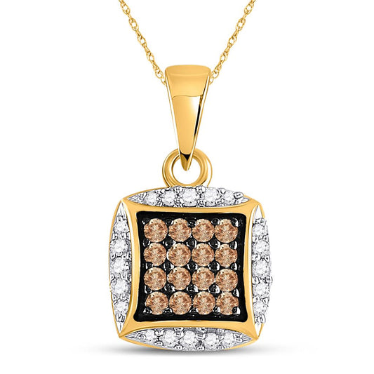 10k Yellow Gold Brown Diamond Square Cluster Pendant 1/4 Cttw