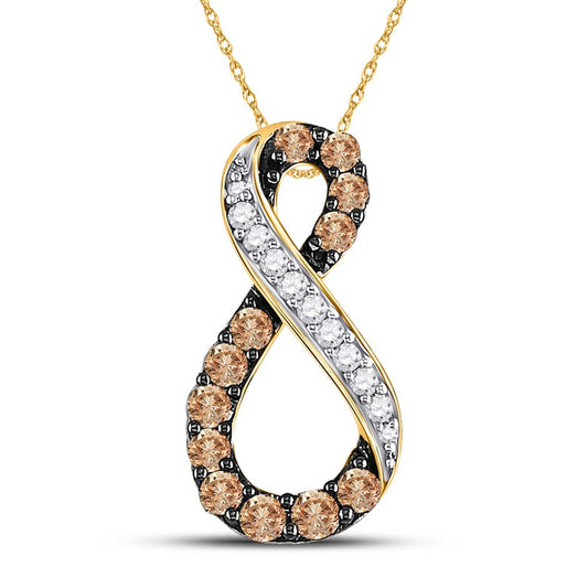 10k Yellow Gold Round Brown Diamond Infinity Pendant 1/2 Cttw