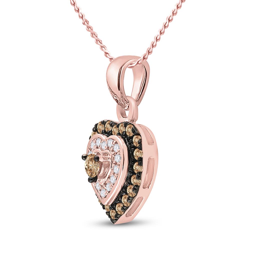 10k Rose Gold Round Brown Diamond Heart Pendant 1/3 Cttw