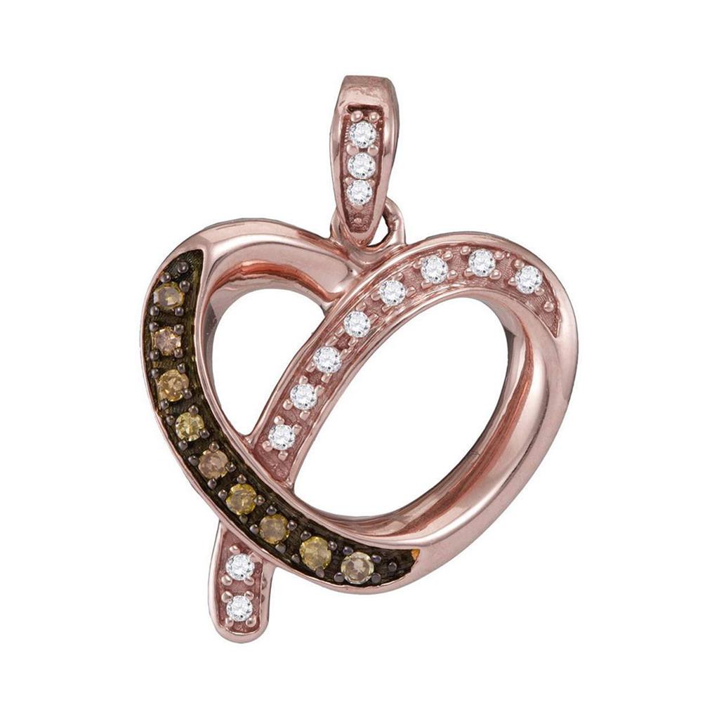 10k Rose Gold Round Brown Diamond Heart Pendant 1/8 Cttw