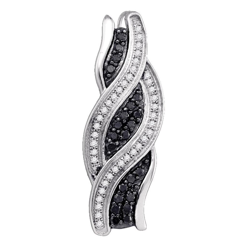 14k White Gold Round Black Diamond Fashion Pendant 3/8 Cttw