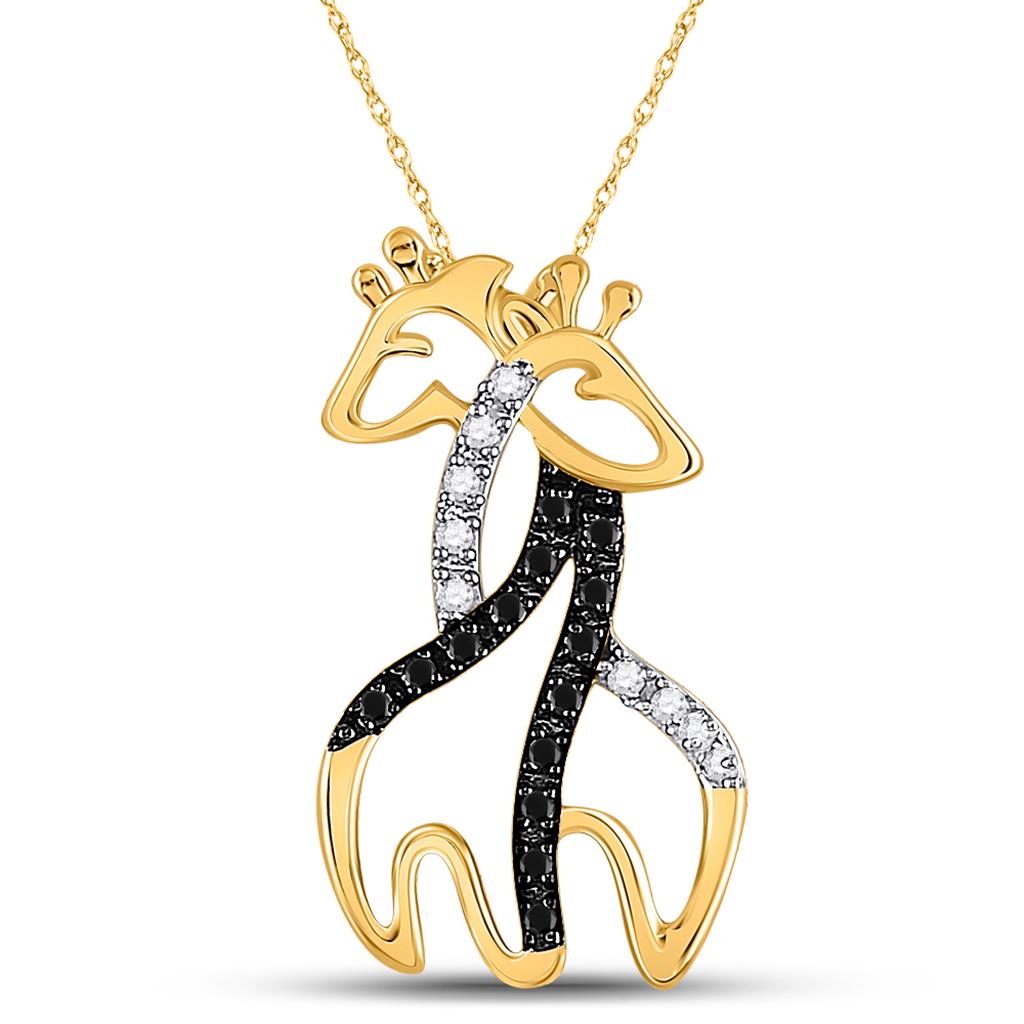 10k Yellow Gold Round Black Diamond Giraffe Pendant 1/8 Cttw