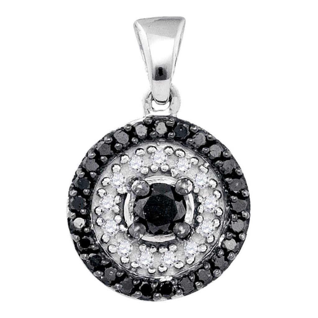 14k White Gold Black Diamond Fashion Pendant 3/4 Cttw