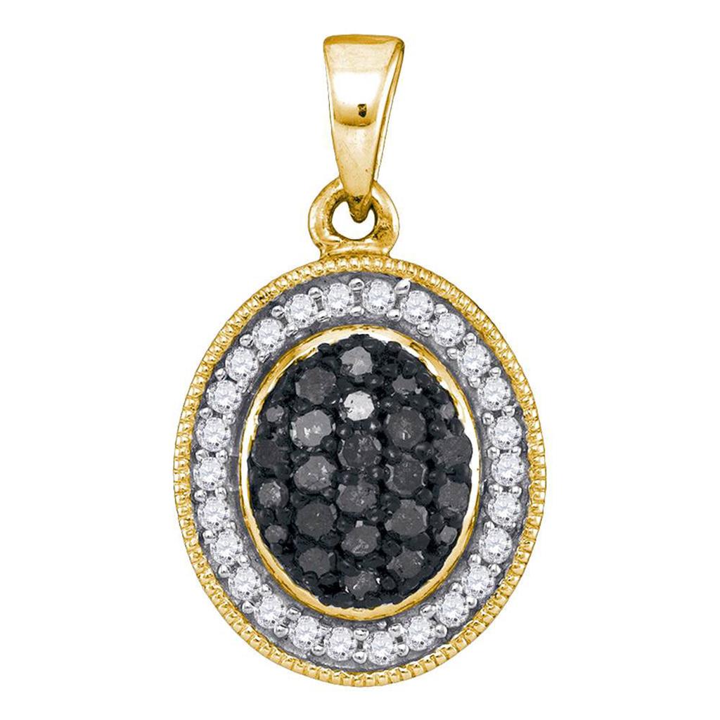 10k Yellow Gold Round Black Diamond Oval Pendant 1/3 Cttw