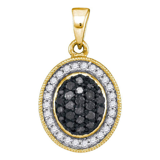 10k Yellow Gold Round Black Diamond Oval Pendant 1/3 Cttw