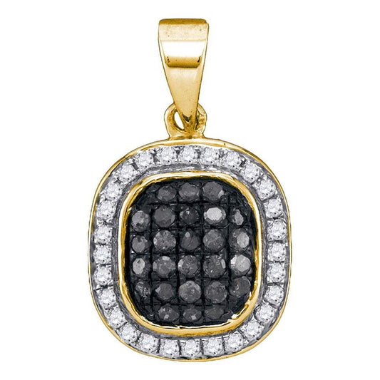 10k Yellow Gold Black Diamond Square Cluster Pendant 1/4 Cttw