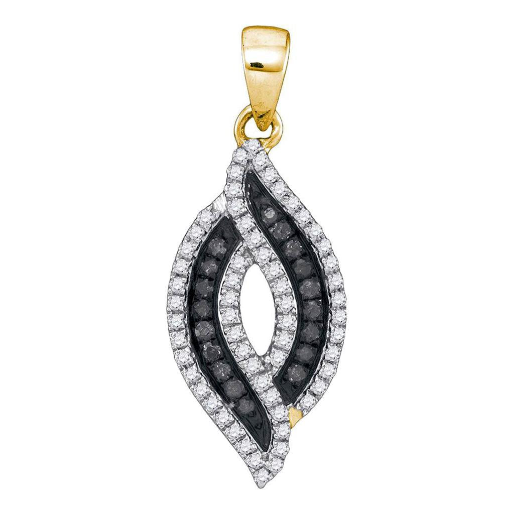 10k Yellow Gold Round Black Diamond Oval Pendant 1/3 Cttw