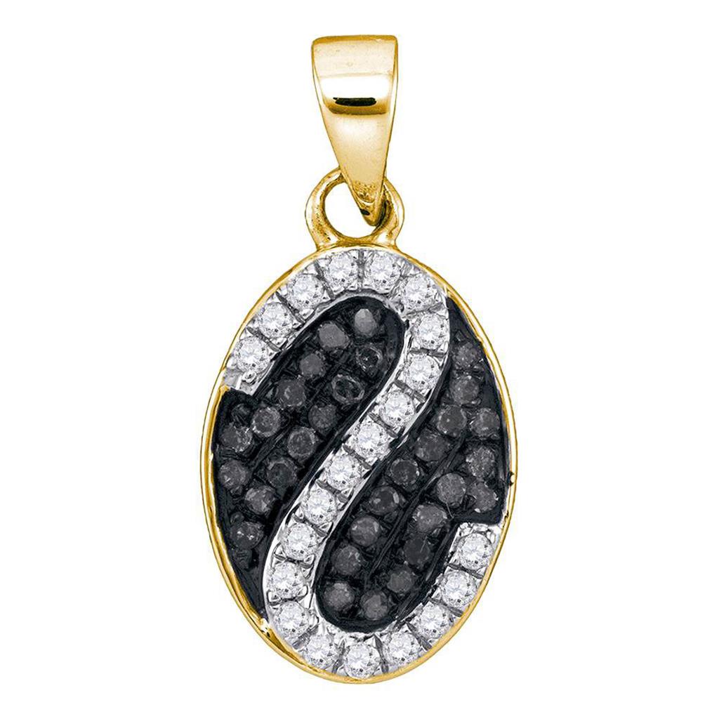 10k Yellow Gold Round Black Diamond Oval Pendant 1/4 Cttw