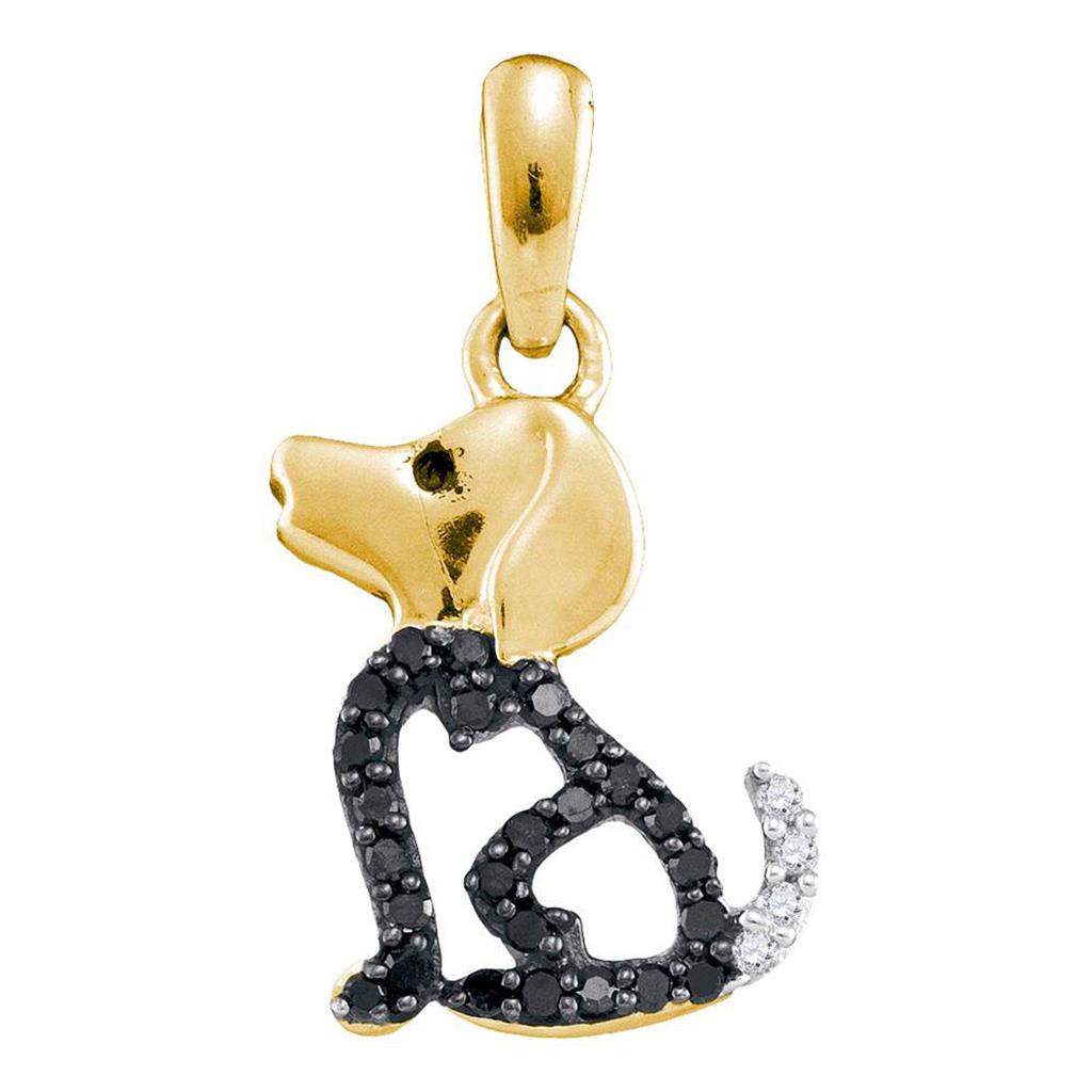 10k Yellow Gold Black Diamond Puppy Dog Doggy Animal Pendant 1/8 Cttw